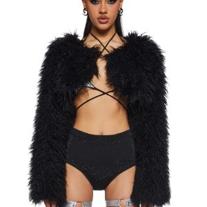Midnight Hype Faux Fur Shrug - Black