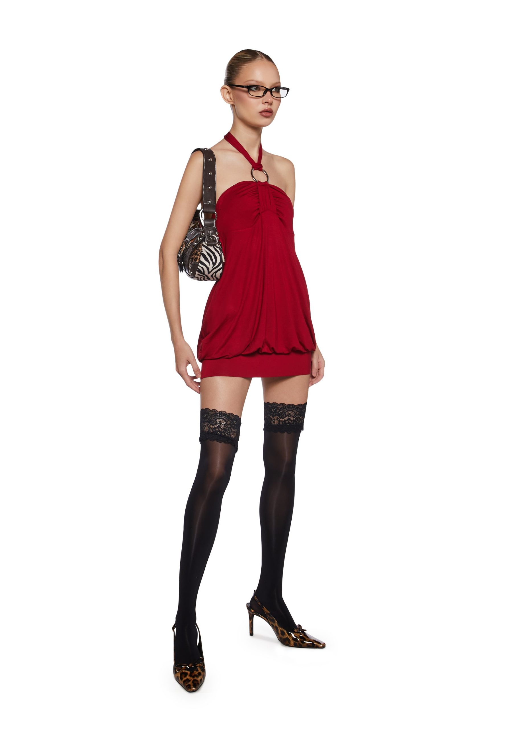 Y2K Bubble Mini Dress - Red - Image 2