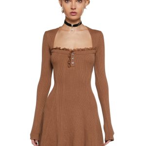 Mid Century Date Thermal Dress  - Brown