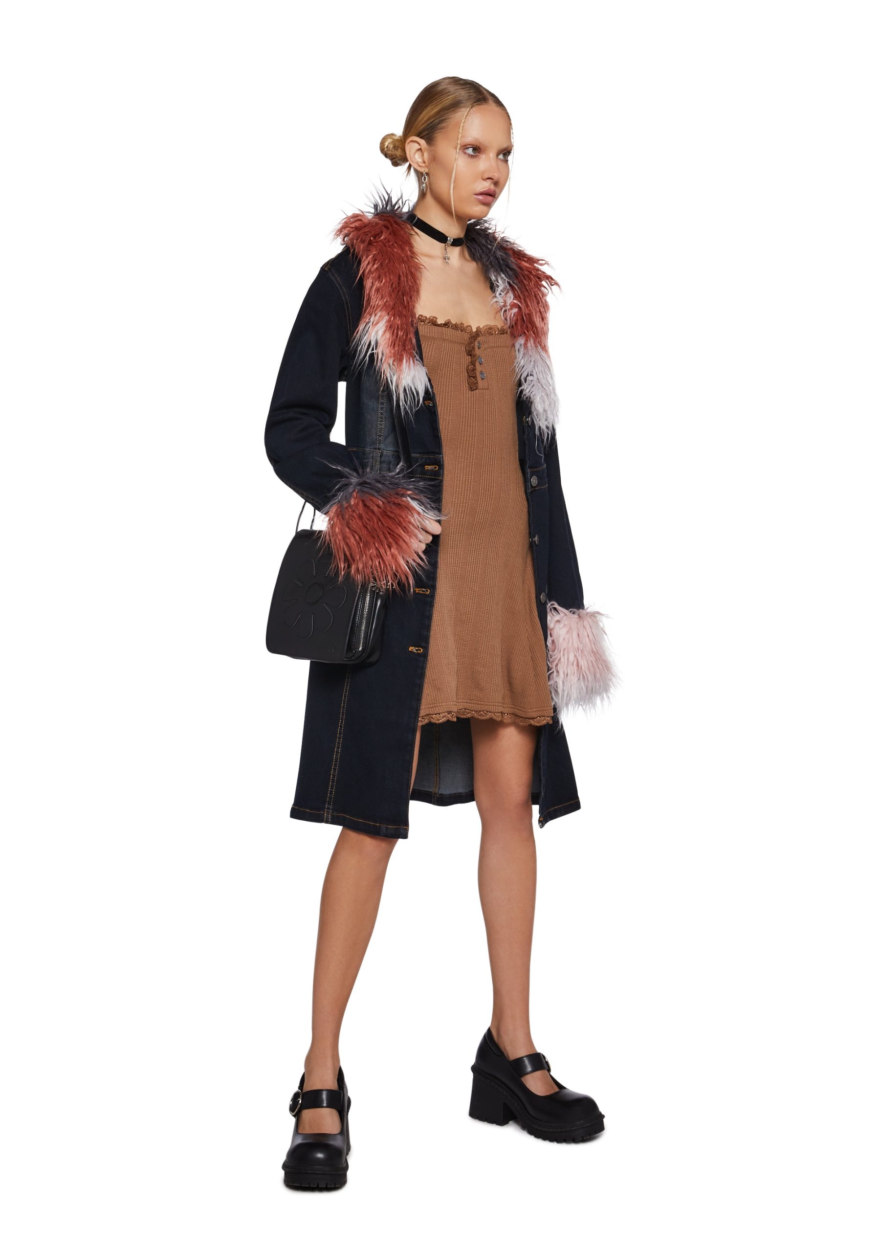Mid Century Date Thermal Dress  - Brown - Image 2