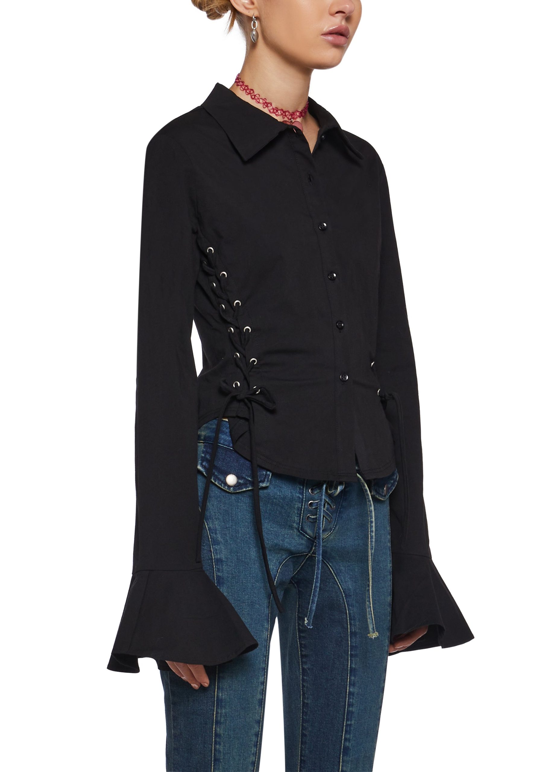 Rare Moment Collared Top - Black - Image 5