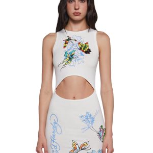 Butterfly Cut Out Ribbed Dress