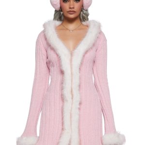 Furry Foe Long Cardigan - Pink