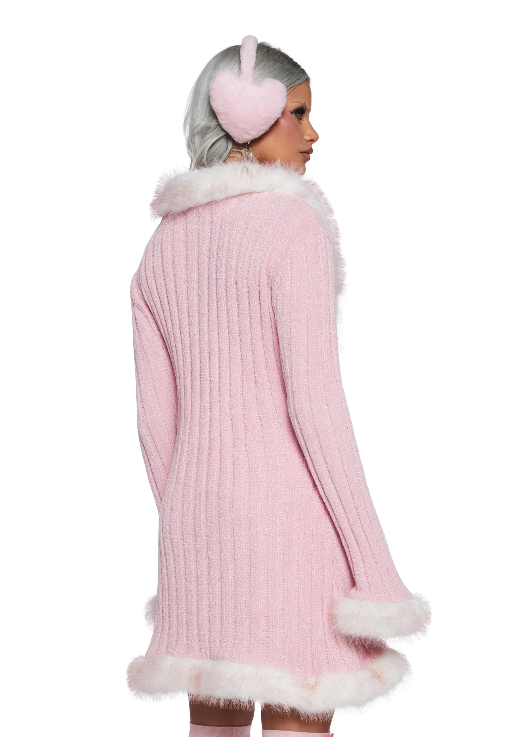 Furry Foe Long Cardigan - Pink - Image 4