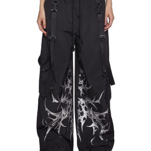 Cyber Noir Wide Leg Cargo Pants