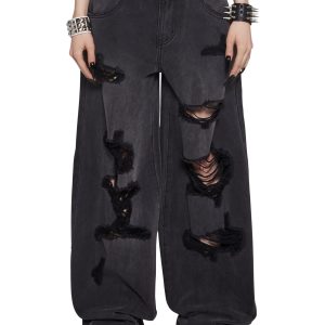Sinful Attitude Wide Leg Jeans - Distressed Grey