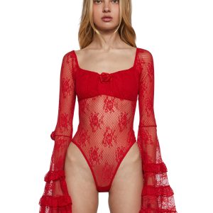 True Love Nonsense Lace Bodysuit - Red