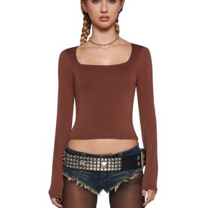 Singled Out Long Sleeve Tee - Brown