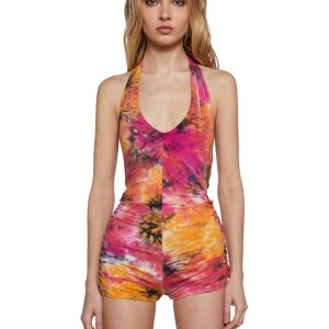 Endless Horizon Shredded Romper - Orange