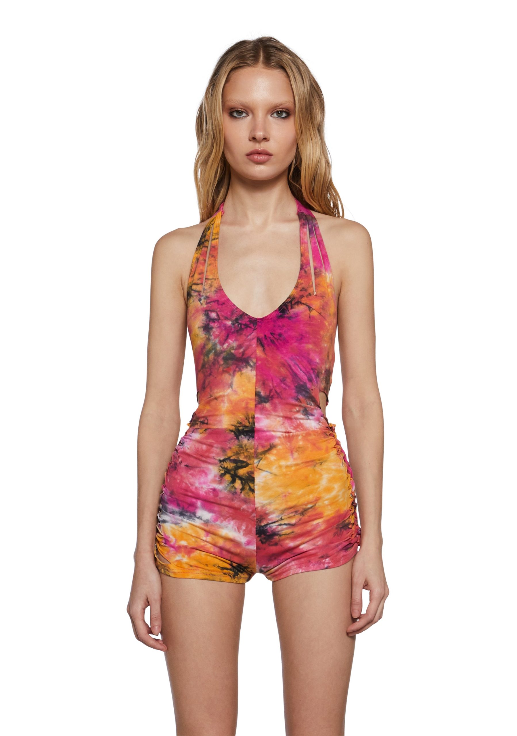 Endless Horizon Shredded Romper - Orange