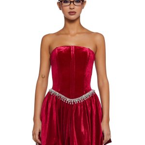 Tinsel Event Velvet Dress - Red