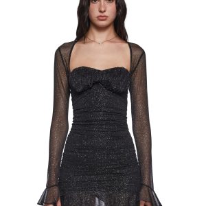 Shimmer Glimpses Long Sleeve Dress - Black