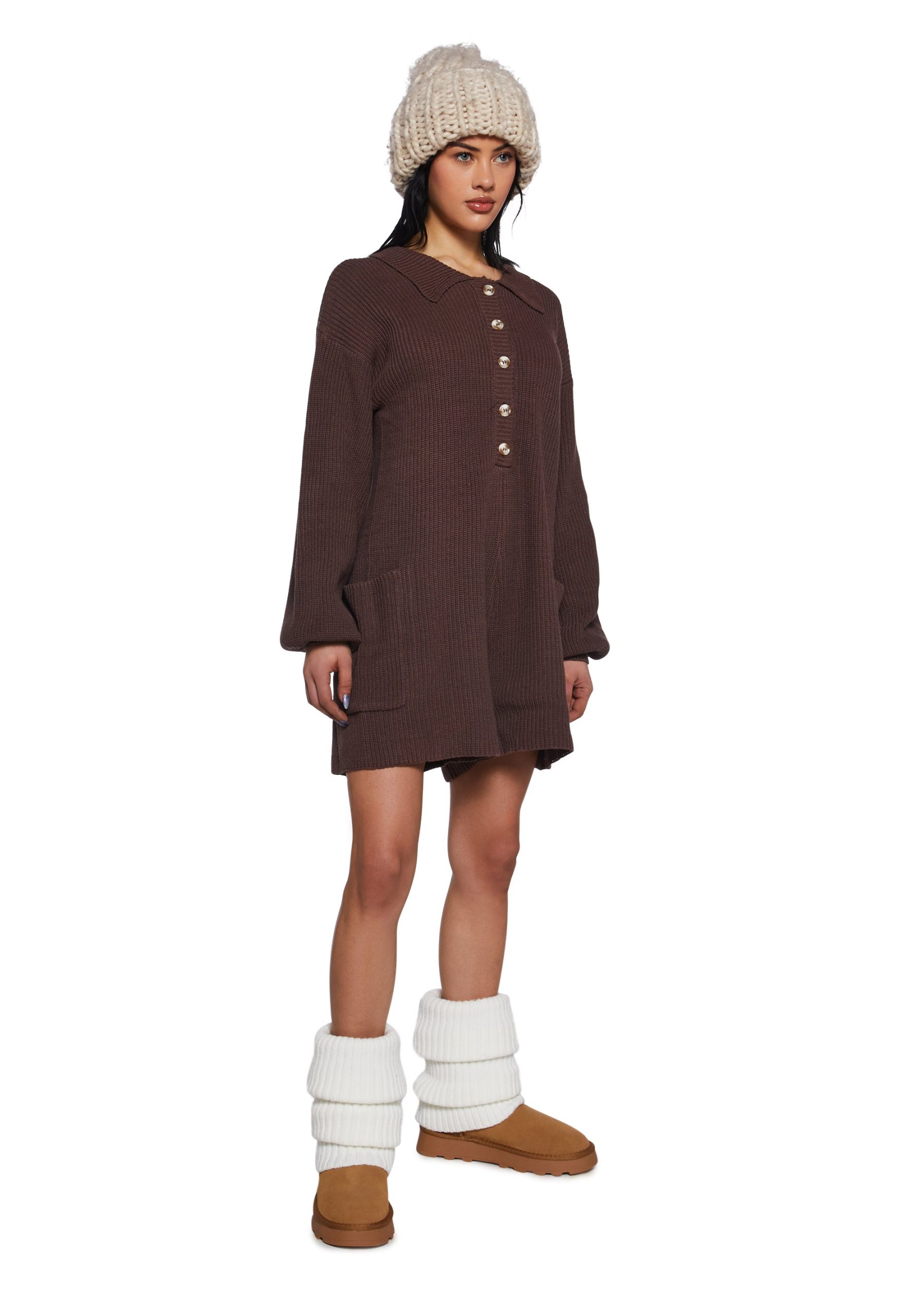 Cozy Weekends Knit Romper - Brown - Image 2