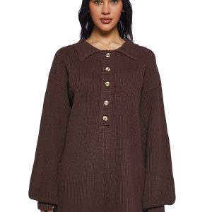 Cozy Weekends Knit Romper - Brown