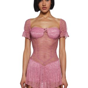 Crushes And Dreams Lace Dress - Pink
