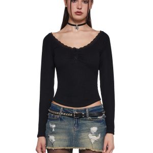 Text Me Long Sleeve Top - Black