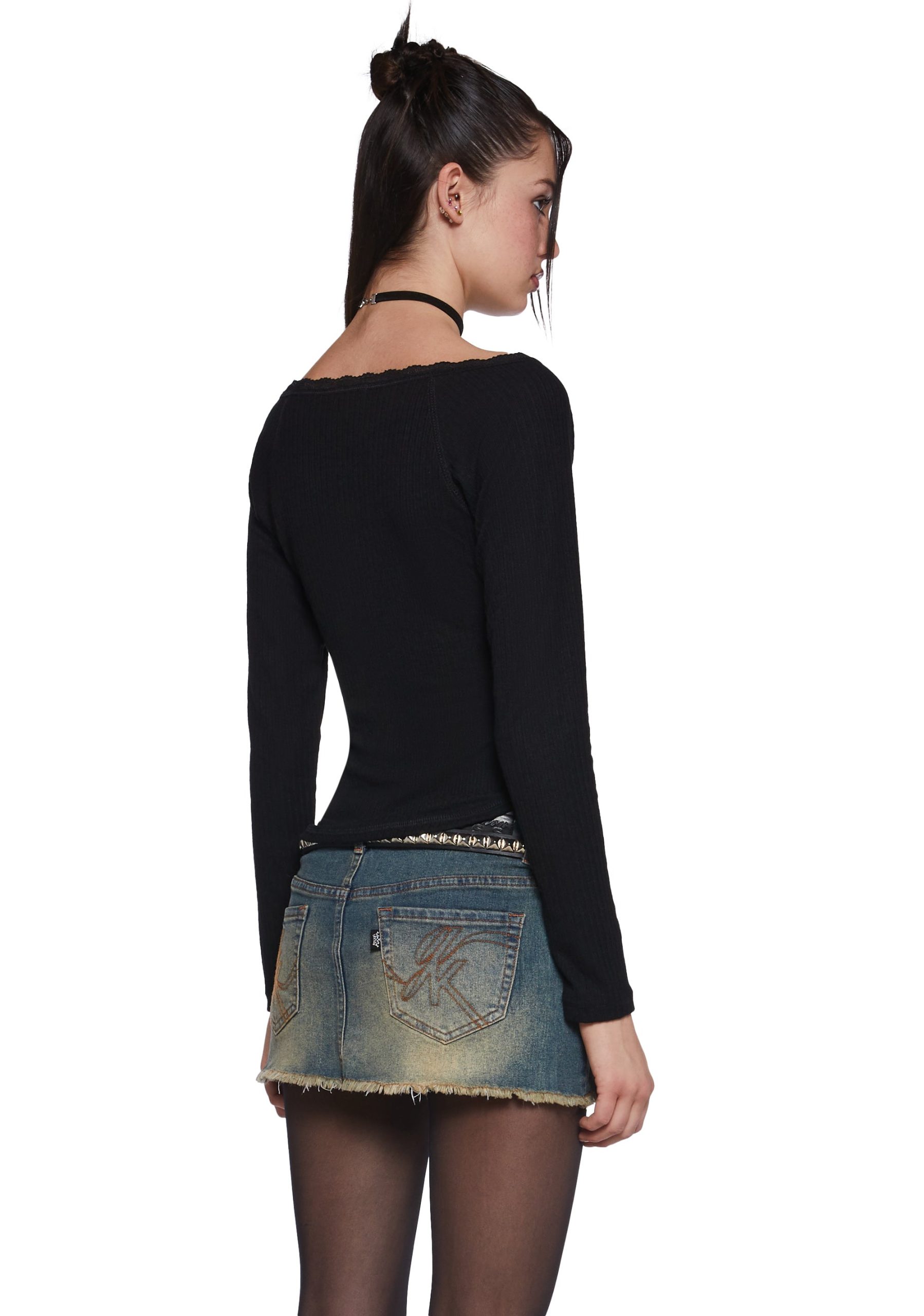 Text Me Long Sleeve Top - Black - Image 4