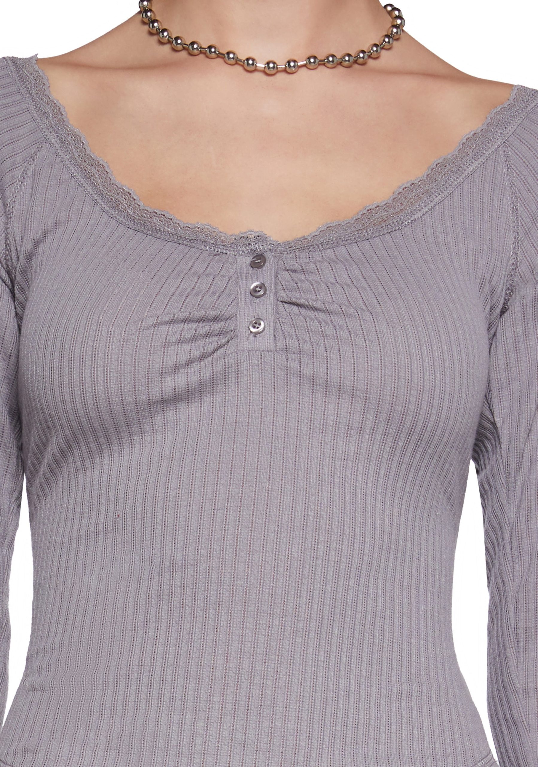 Text Me Long Sleeve Top - Gray - Image 5