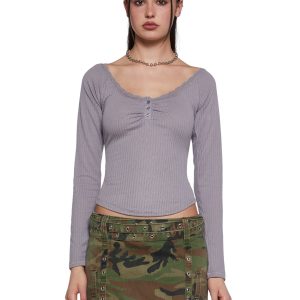 Text Me Long Sleeve Top - Gray