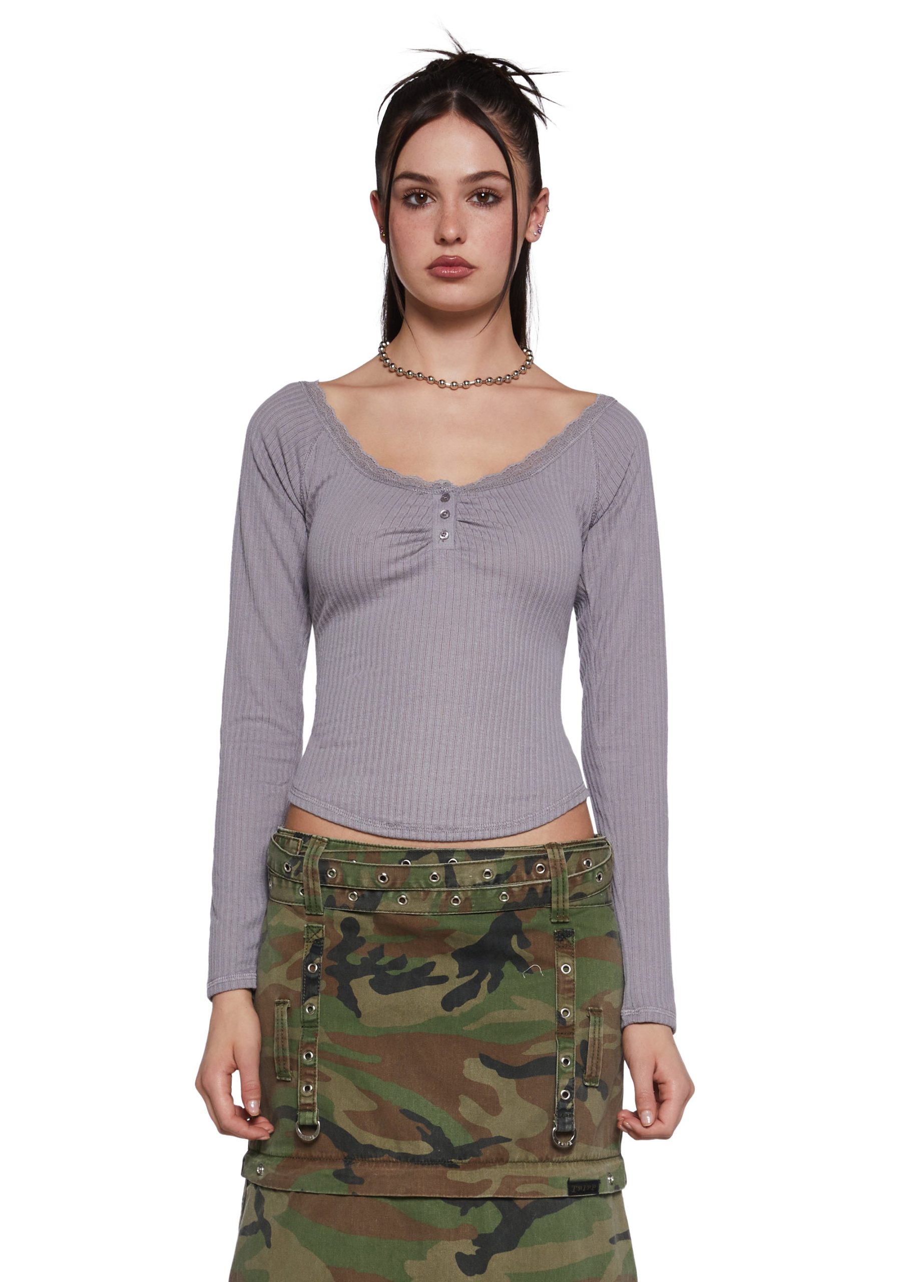 Text Me Long Sleeve Top - Gray