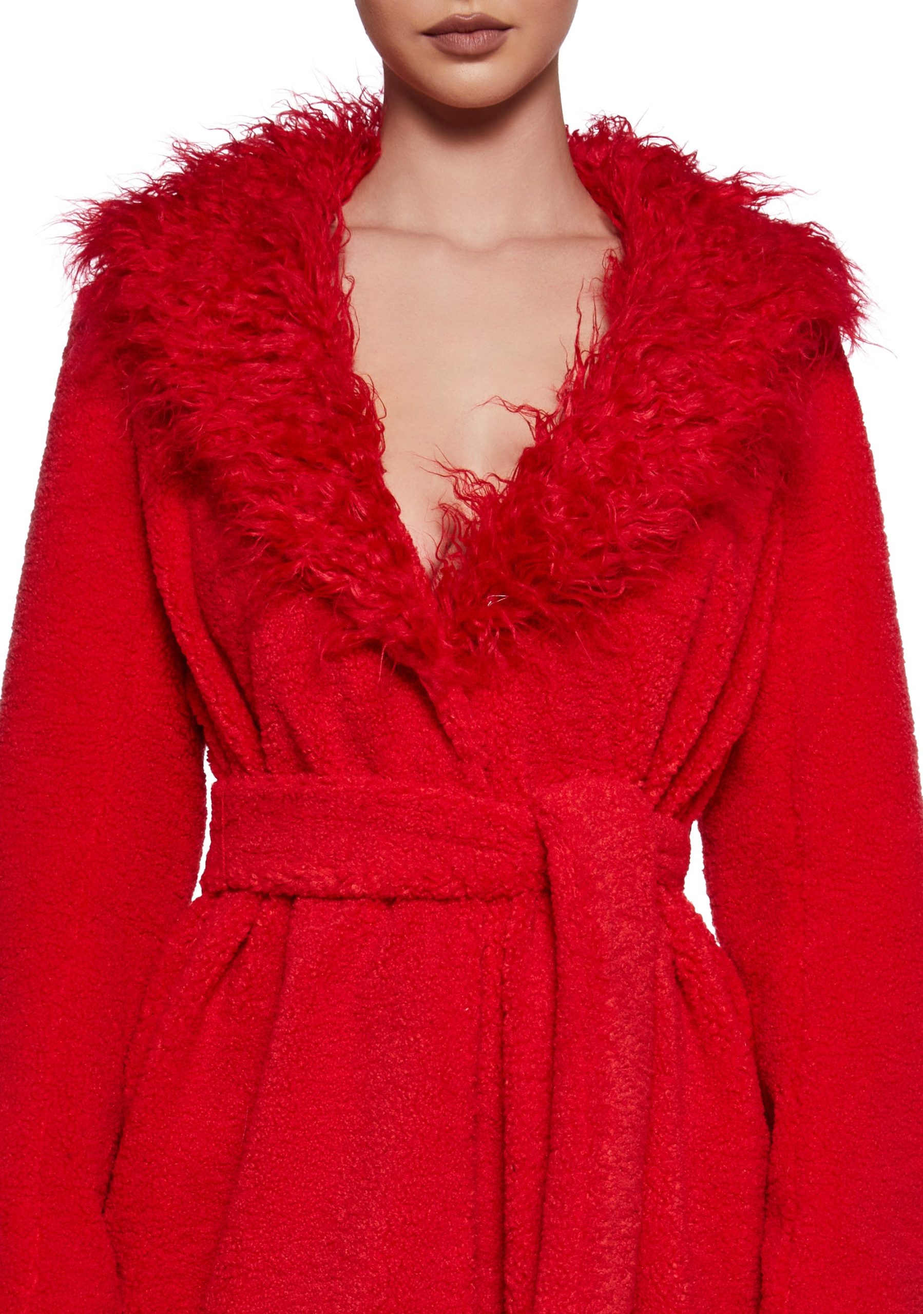 Winter Hearts Faux Fur Coat - Red - Image 2