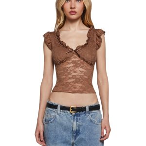 Elegance Reigns Lace Top - Brown
