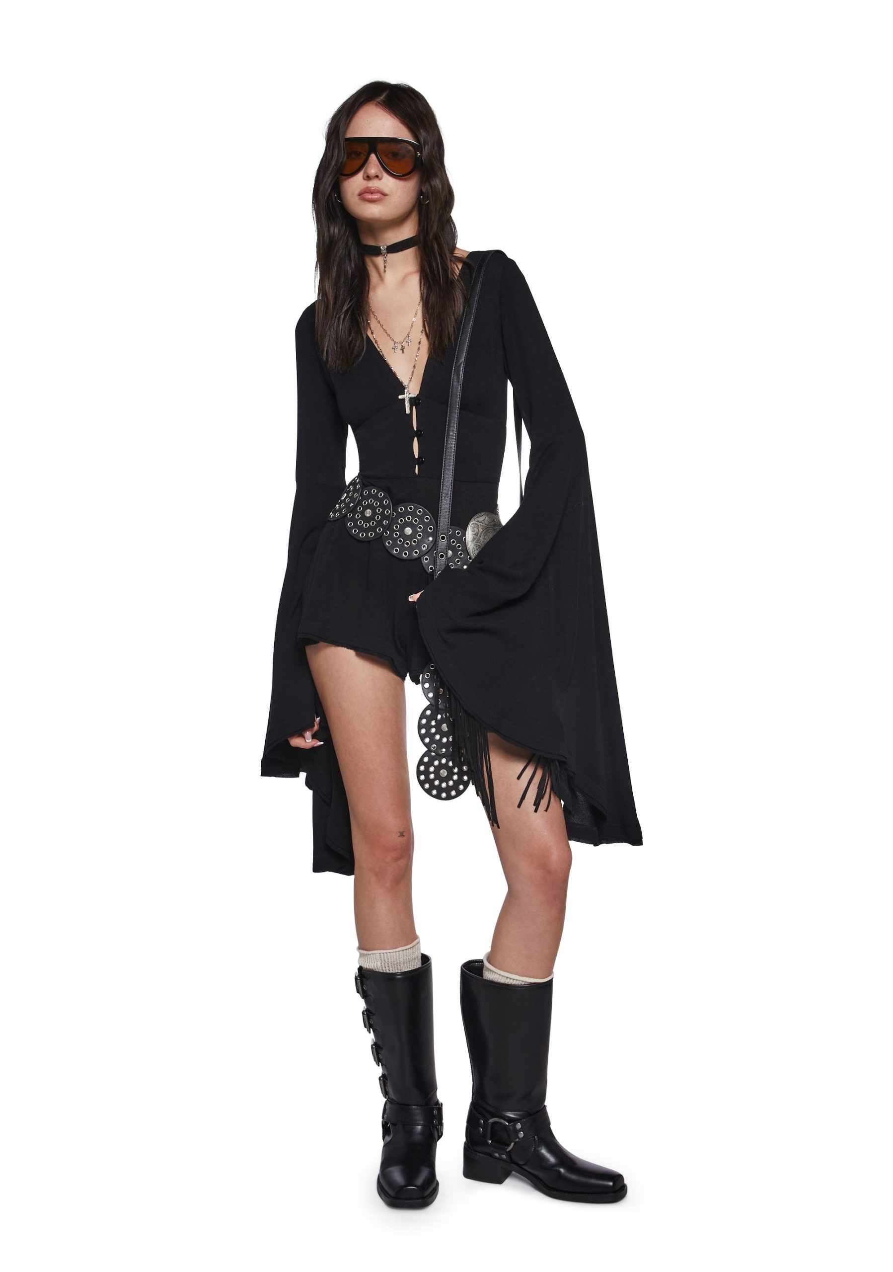 Soulful Bliss Long Sleeve Romper - Black - Image 2