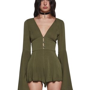 Soulful Bliss Long Sleeve Romper - Green
