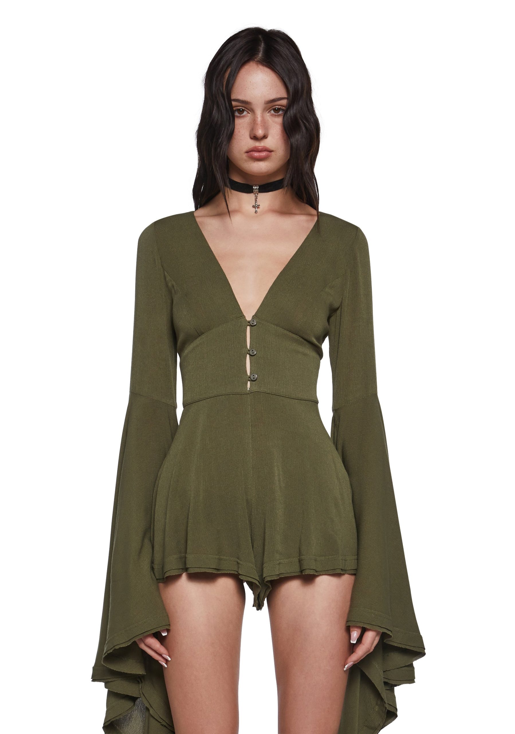 Soulful Bliss Long Sleeve Romper - Green