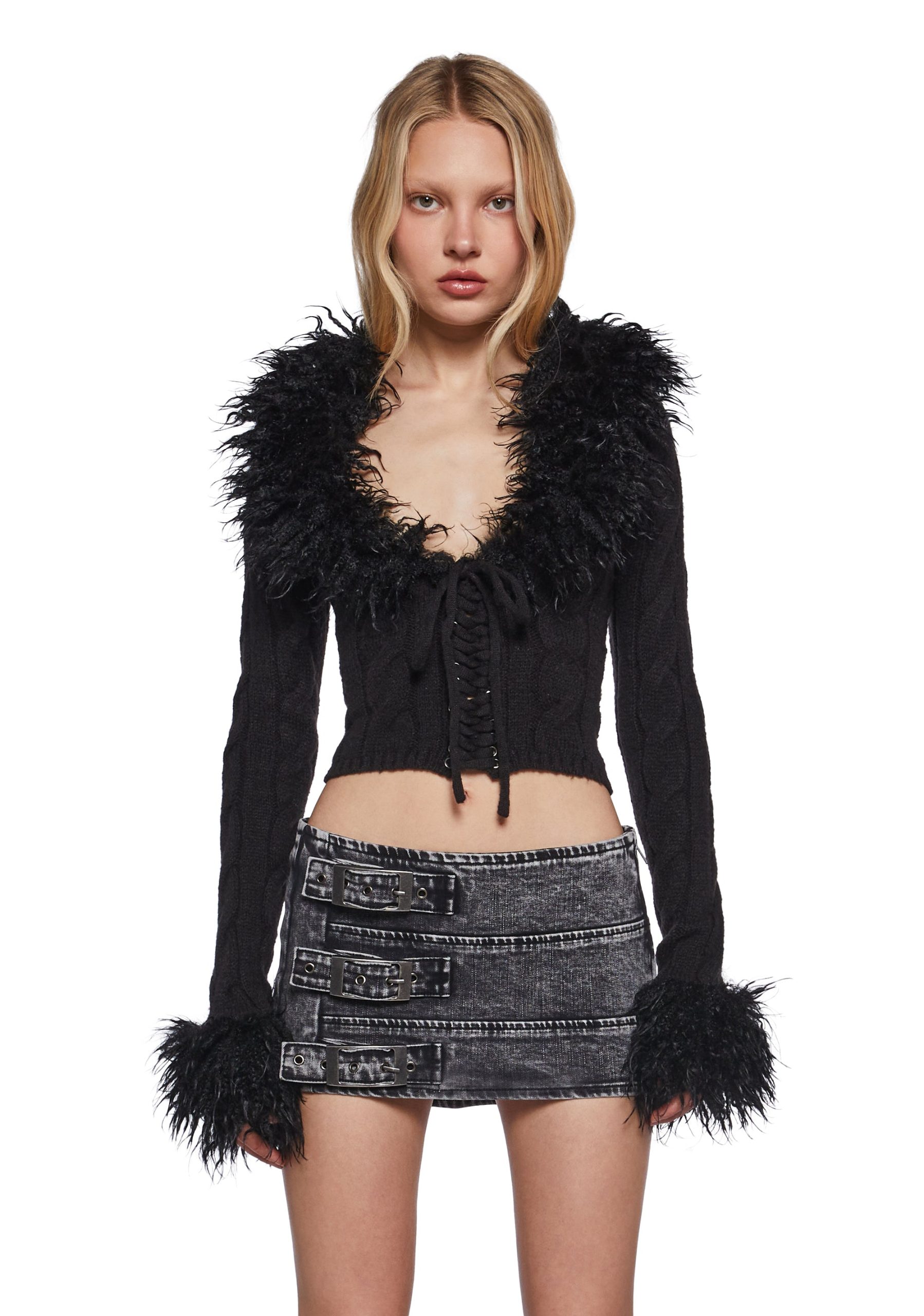 Covet Cable Knit Cardigan - Black