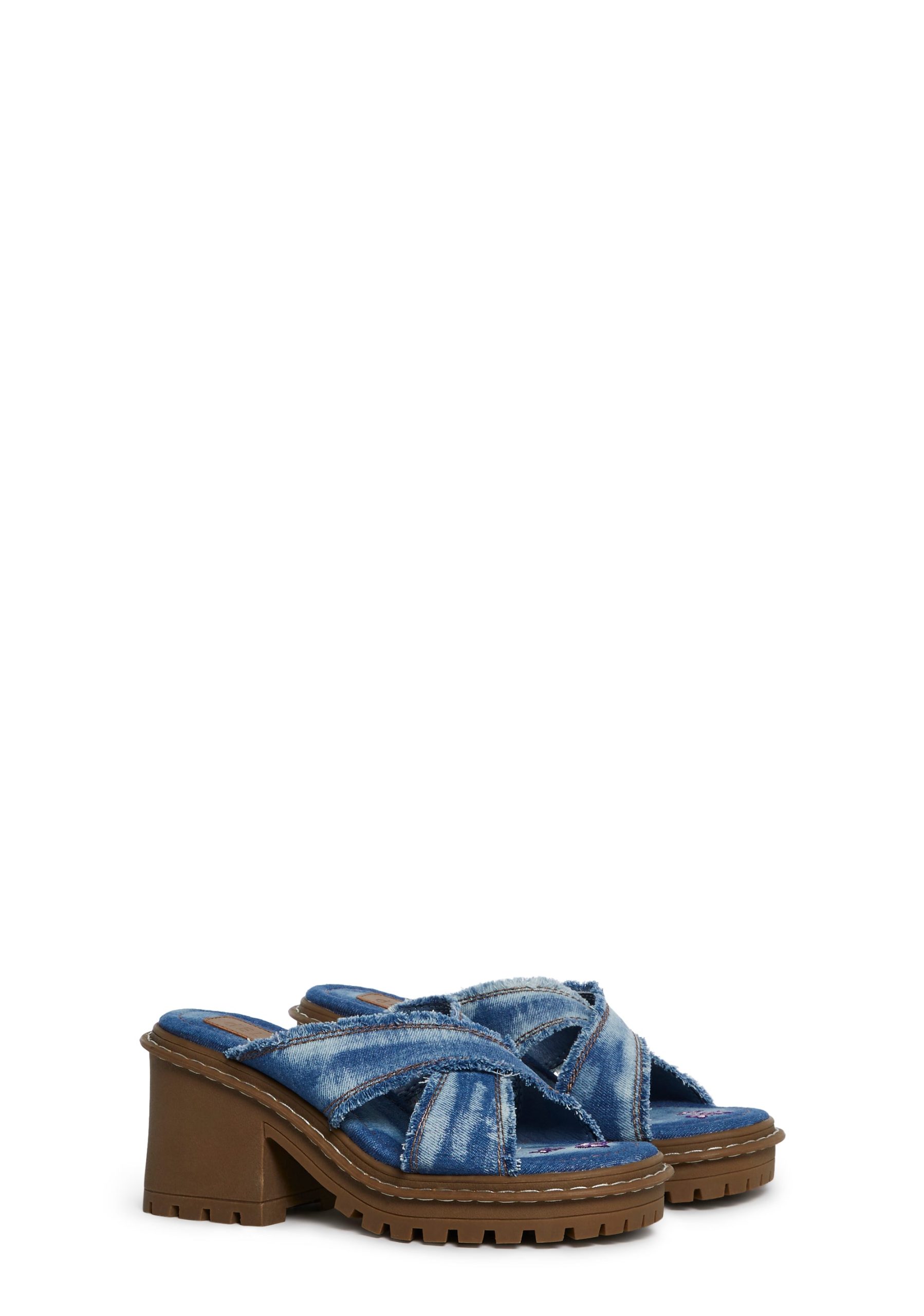 Star Worthy Cross Strap Slides - Denim - Image 3
