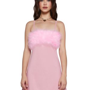 Flirty N' Thriving Marabou Dress - Pink