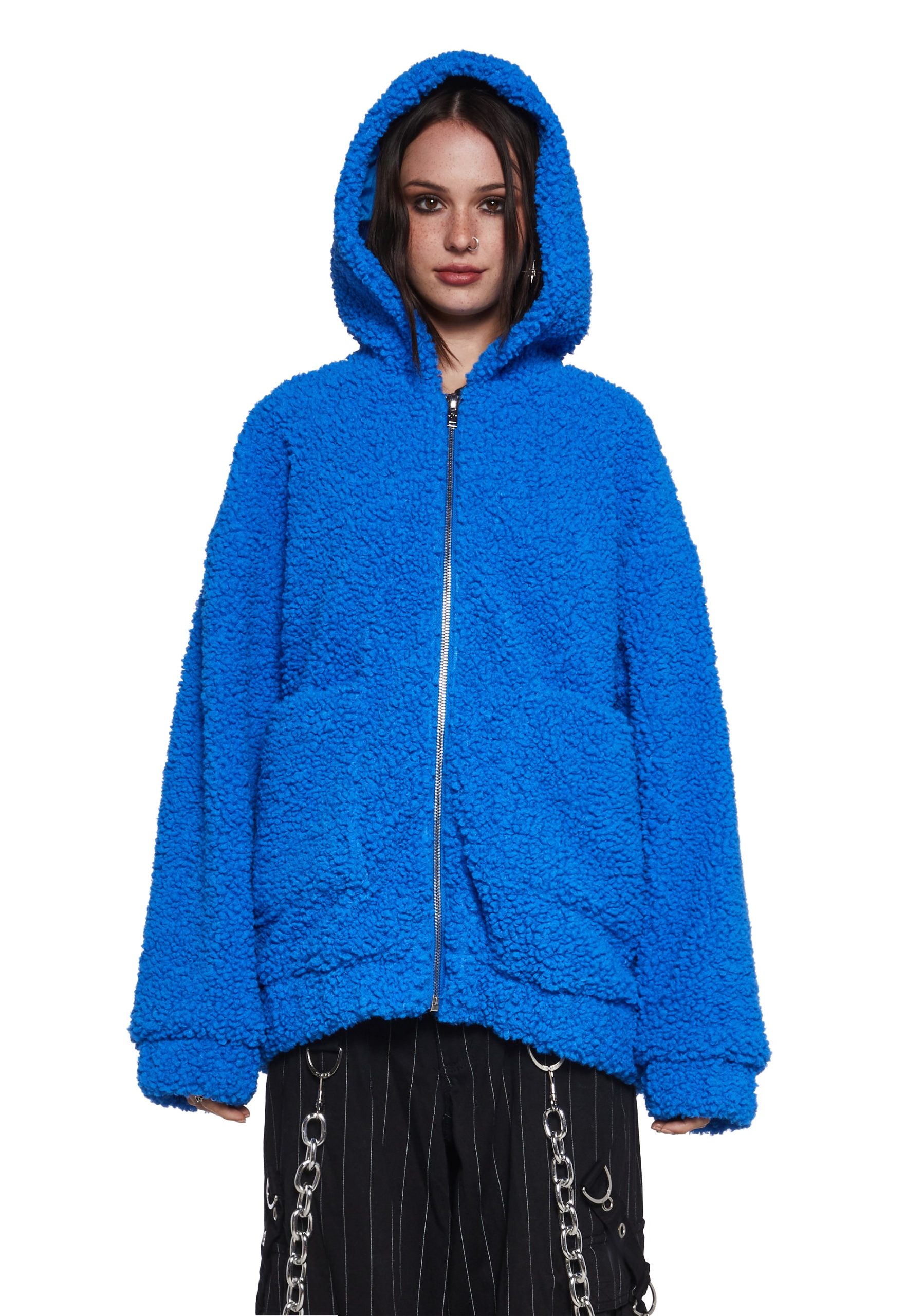 Azure Blissful Misery Hooded Sherpa Jacket - Image 5