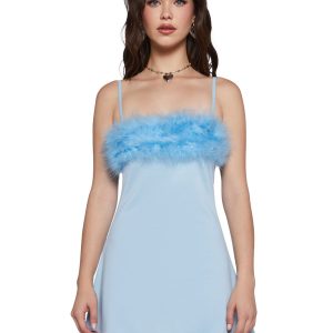 Flirty N' Thriving Marabou Dress - Light Blue