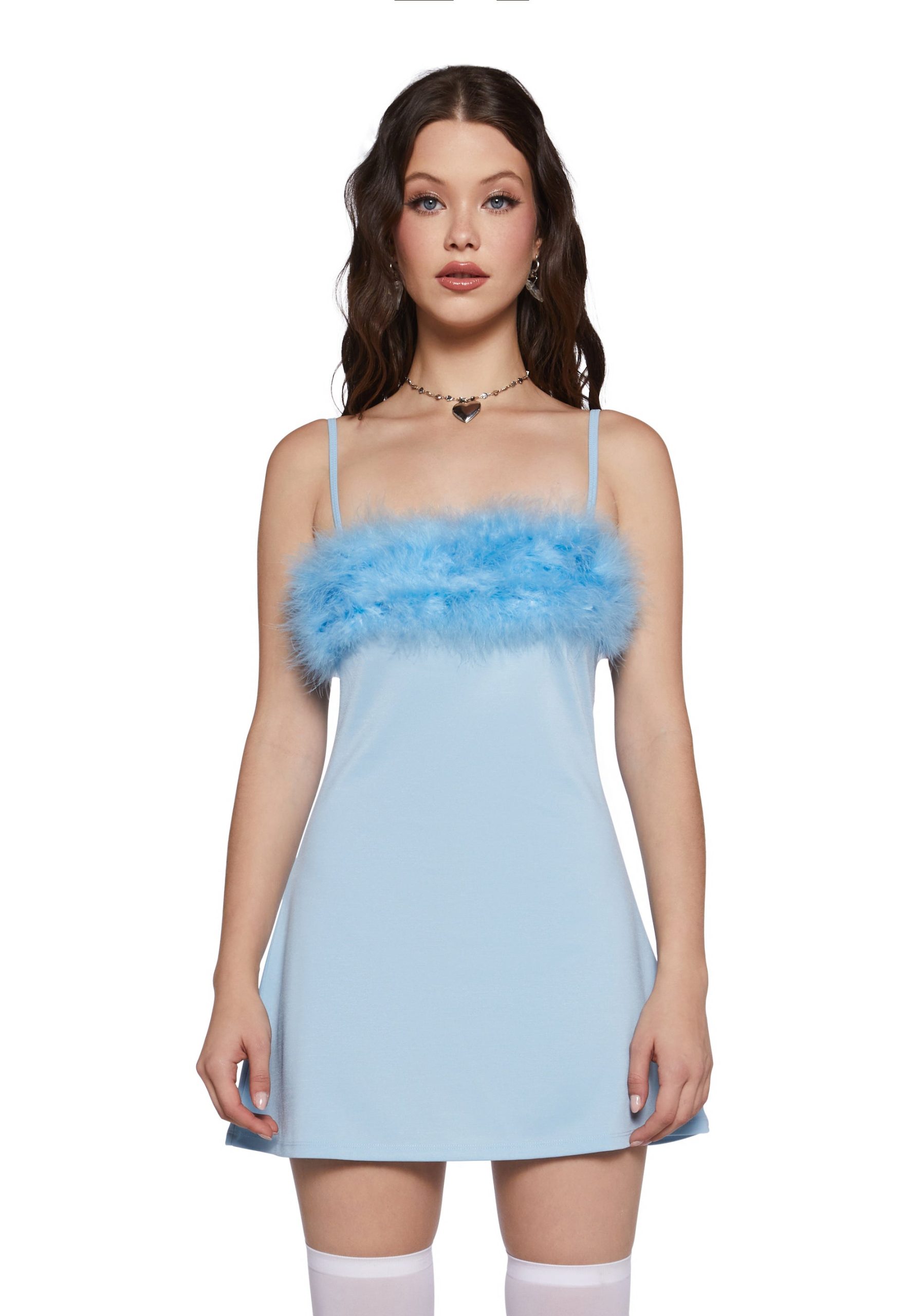 Flirty N' Thriving Marabou Dress - Light Blue