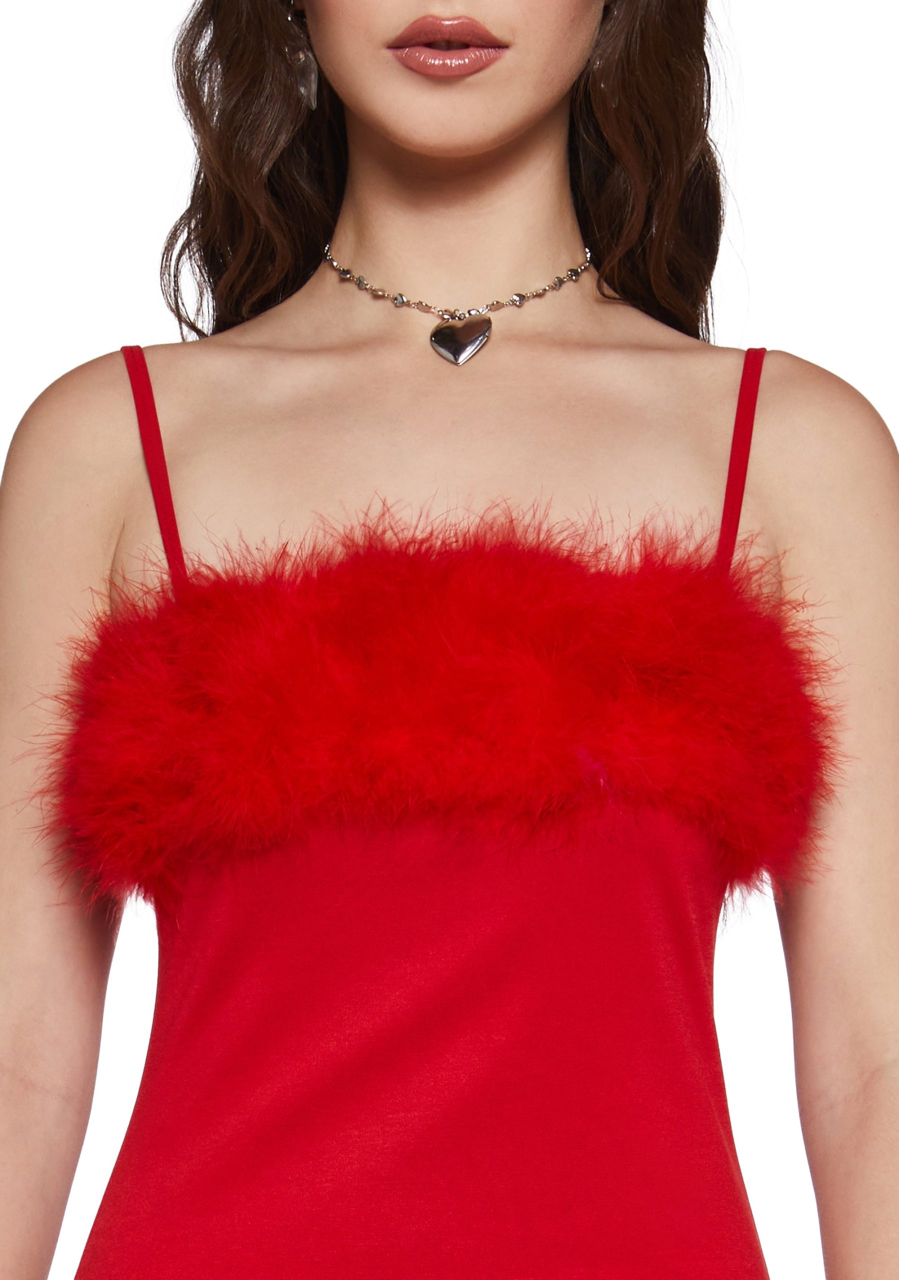 Flirty N' Thriving Marabou Dress - Red - Image 5