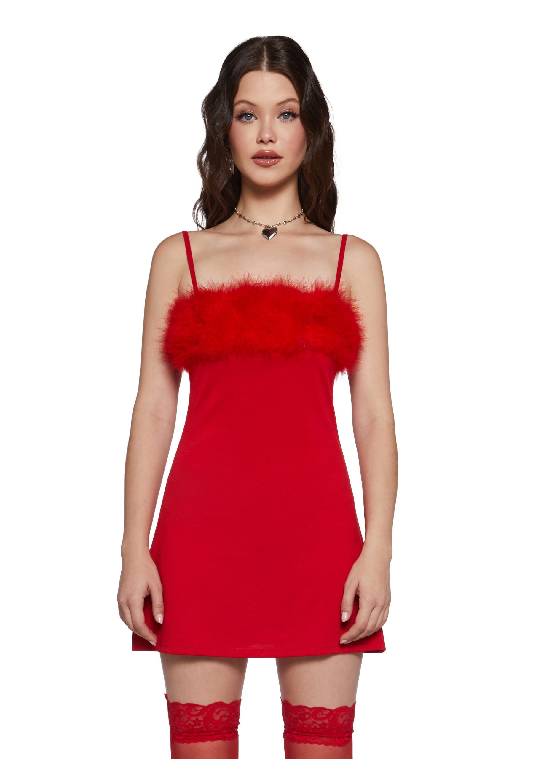Flirty N' Thriving Marabou Dress - Red