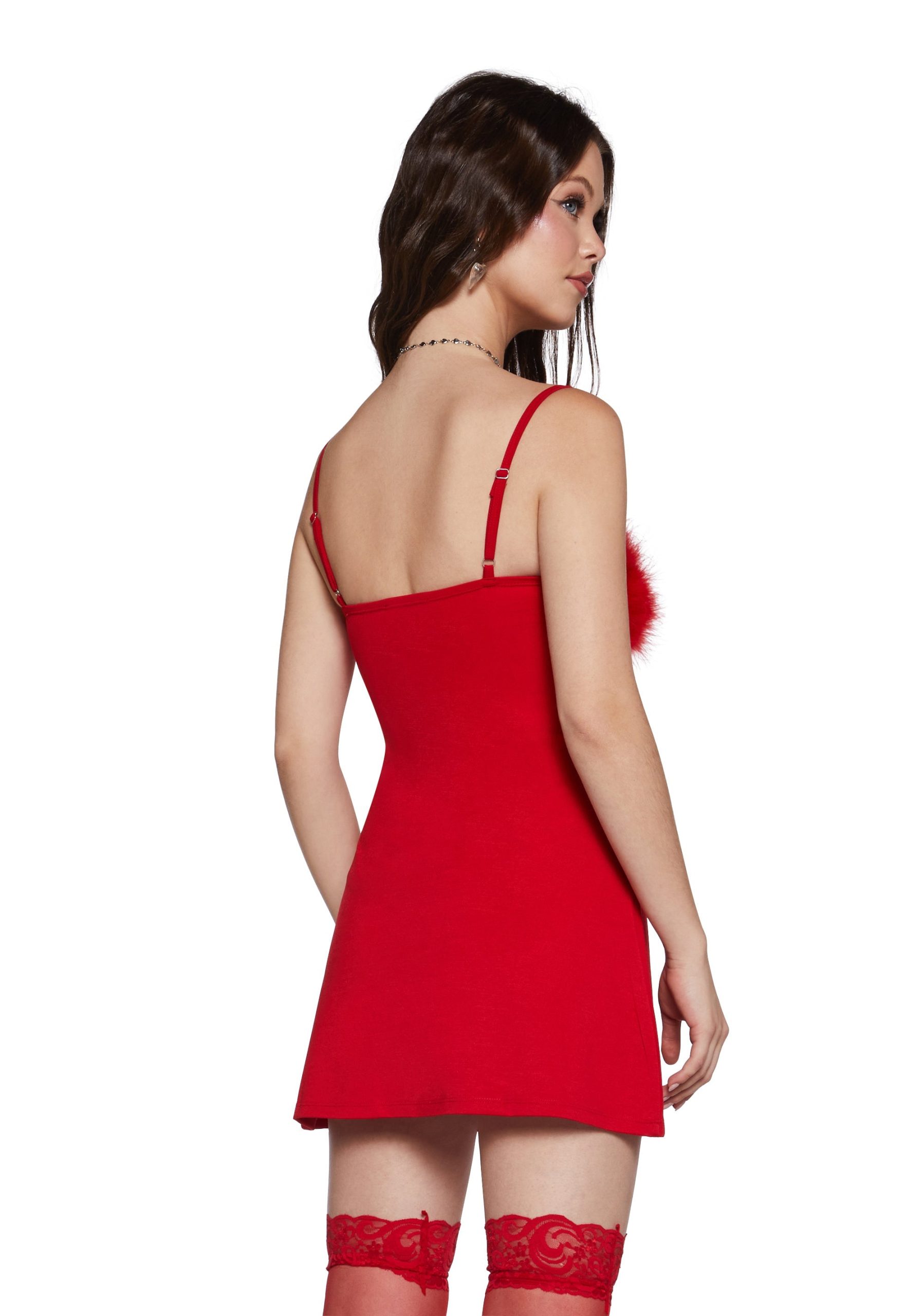 Flirty N' Thriving Marabou Dress - Red - Image 4