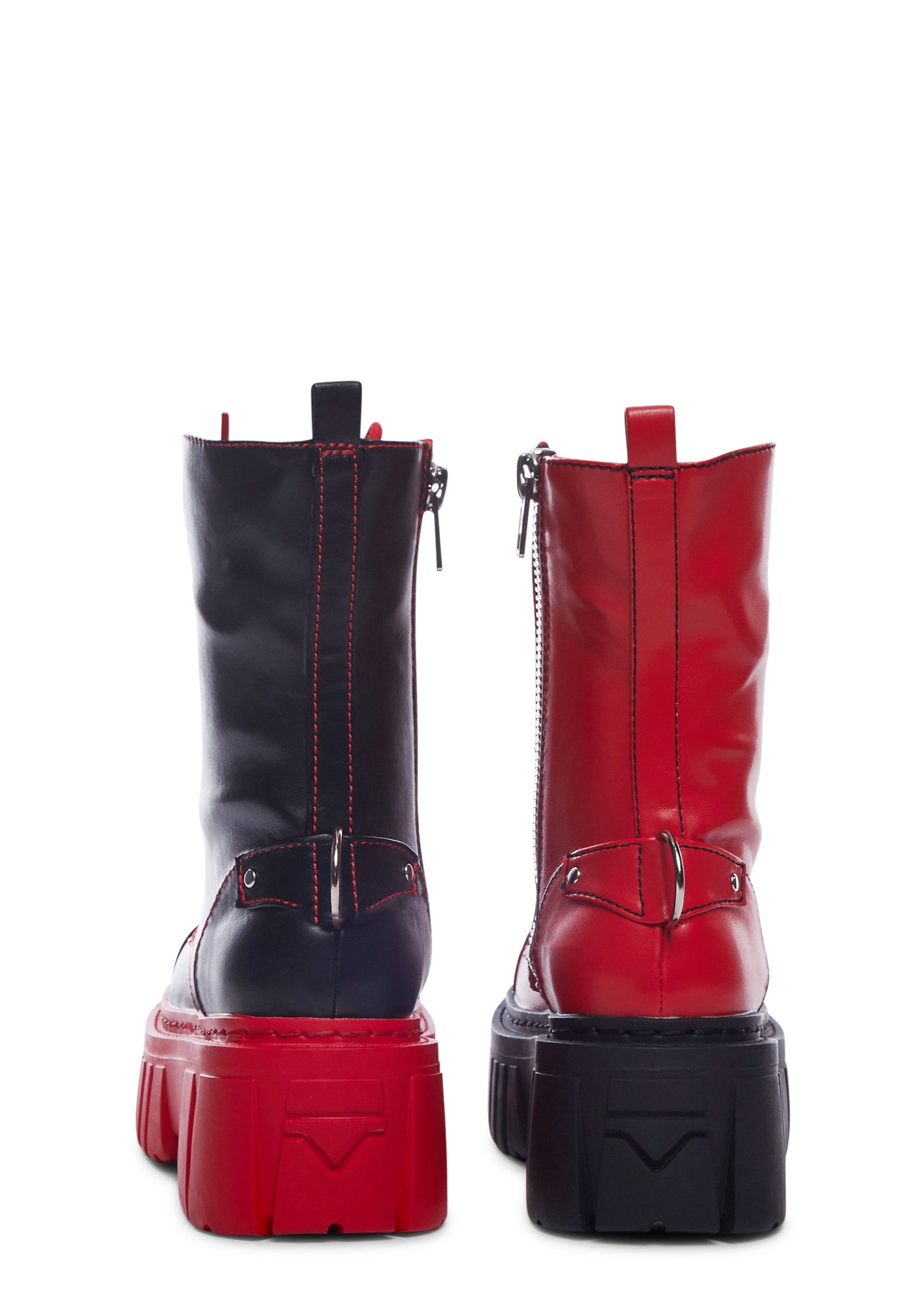 Devil Games Mismatched Combat Boots - Red - Image 4
