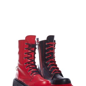 Devil Games Mismatched Combat Boots - Red