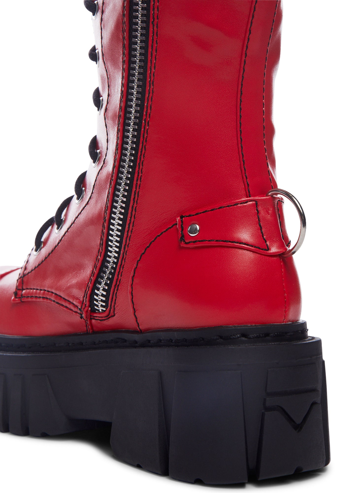 Devil Games Mismatched Combat Boots - Red - Image 2