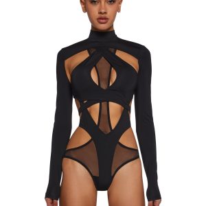 Flanger Strappy Spandex And Mesh Bodysuit - Black