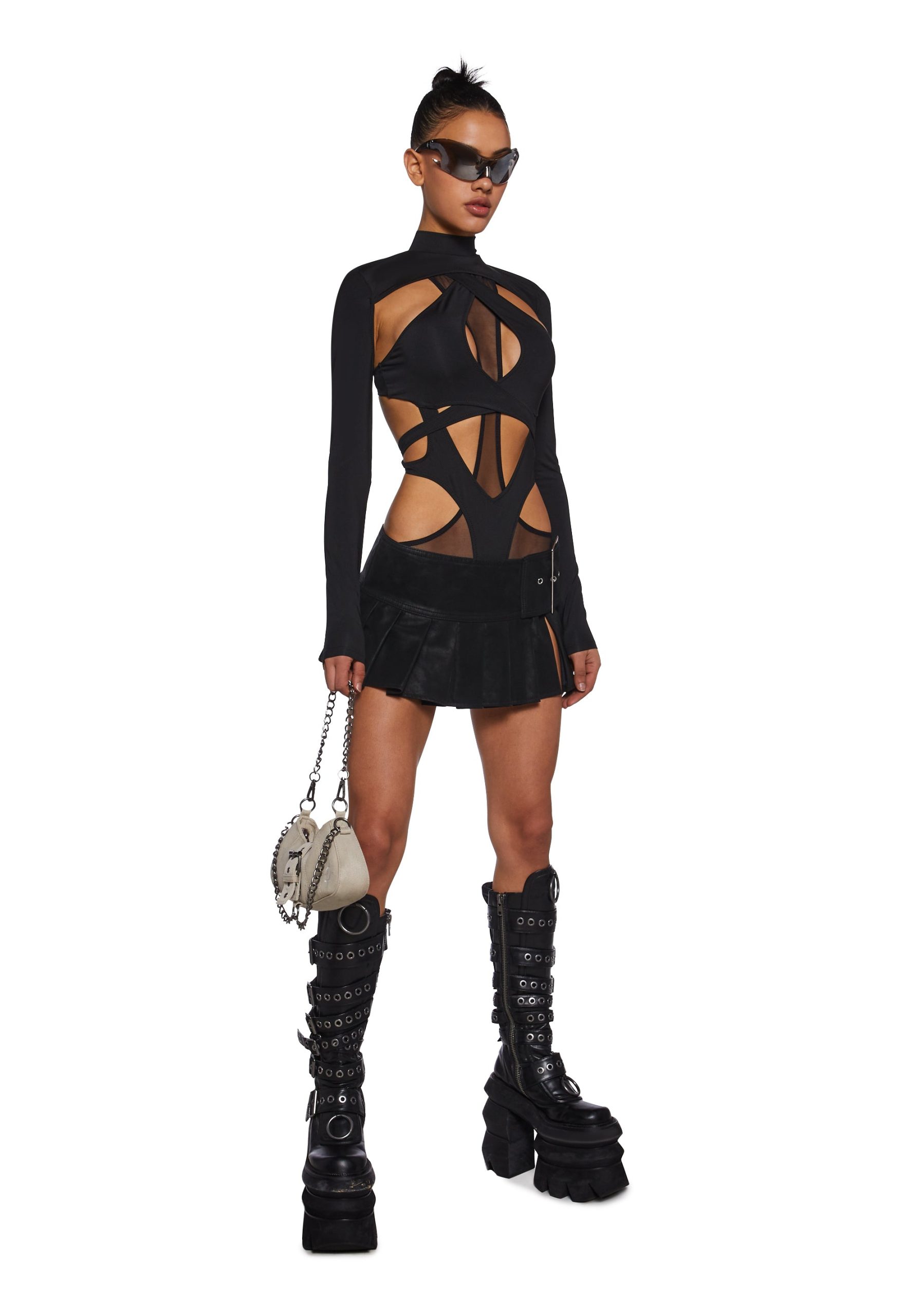 Flanger Strappy Spandex And Mesh Bodysuit - Black - Image 2