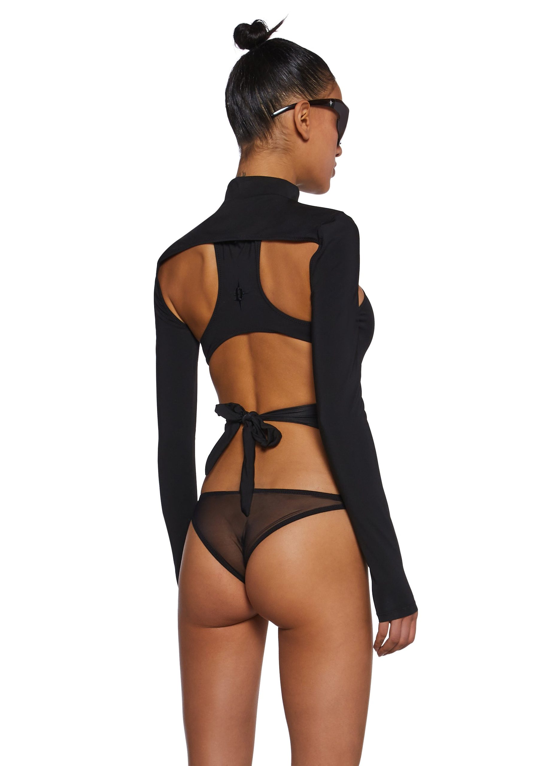 Flanger Strappy Spandex And Mesh Bodysuit - Black - Image 4