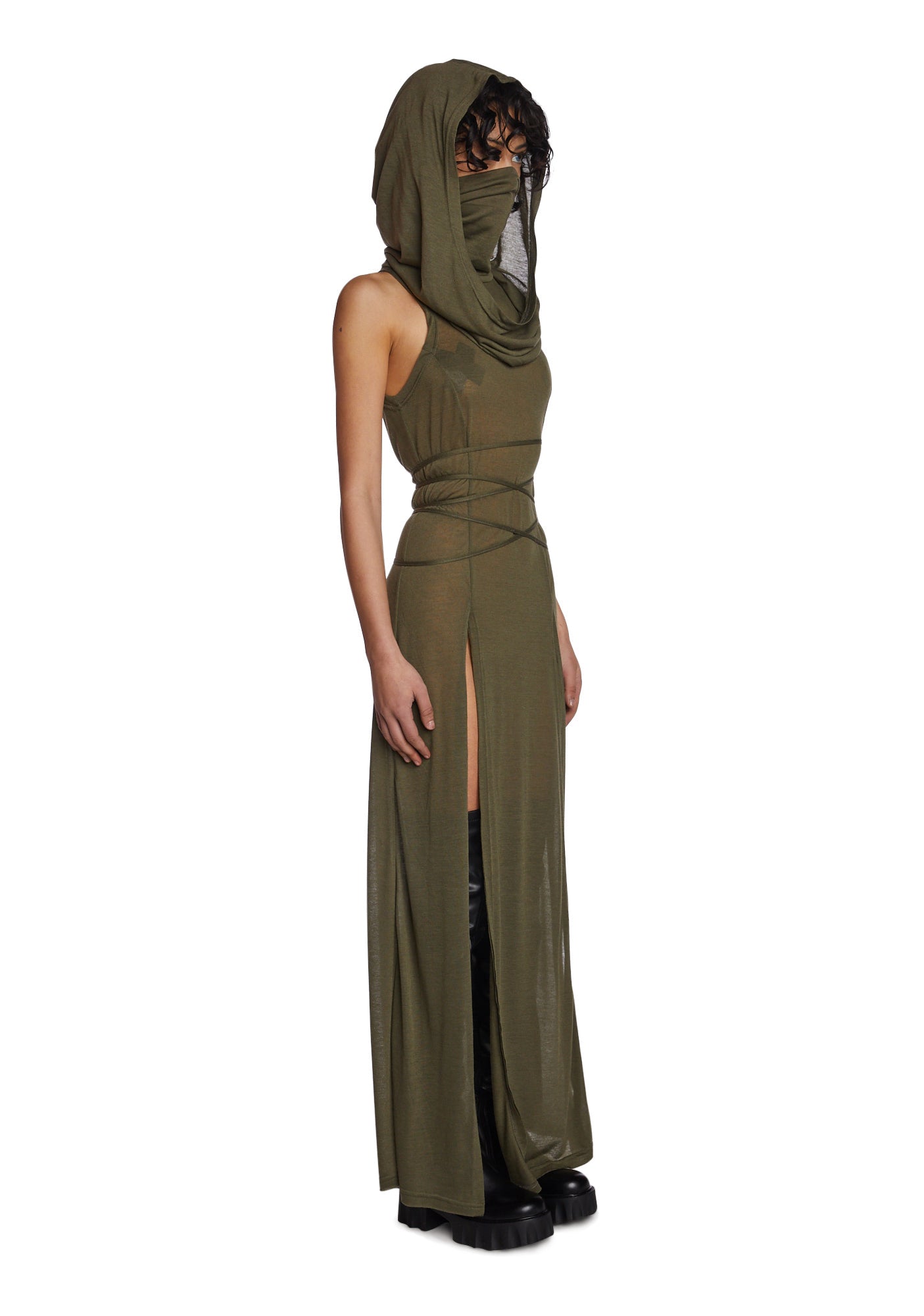 Echo Hooded Slit Maxi Dress - Green - Image 3
