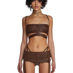 Echo Strappy 3-Piece Lingerie Set - Brown