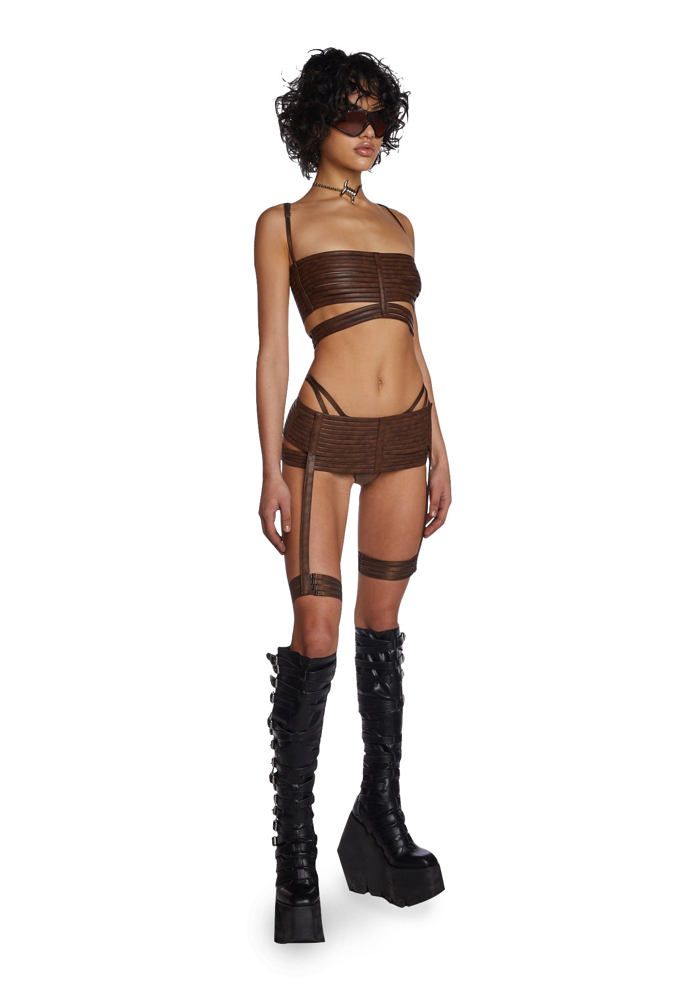 Echo Strappy 3-Piece Lingerie Set - Brown - Image 5