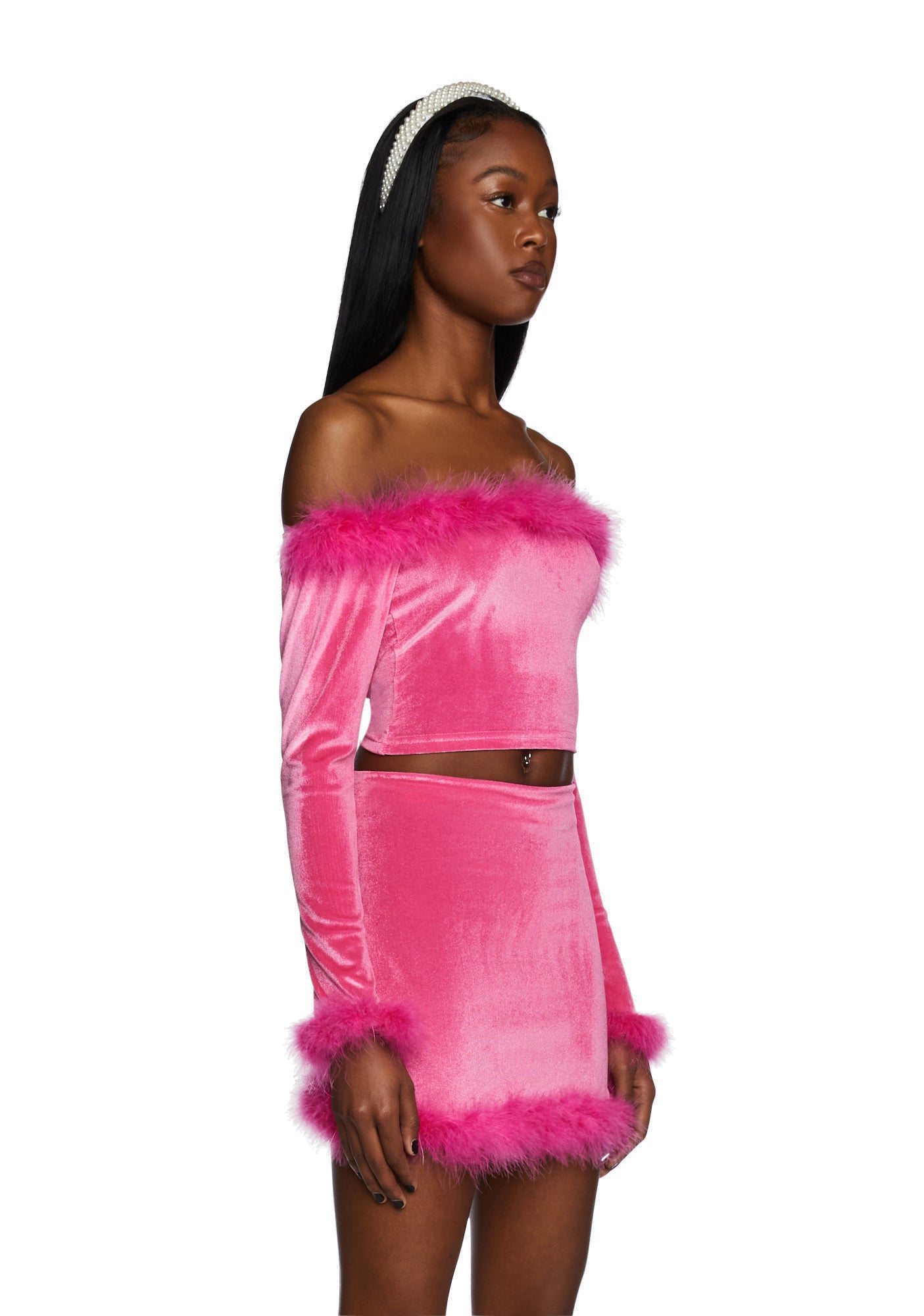 Filthy Femme Velvet Crop Top - Pink - Image 3