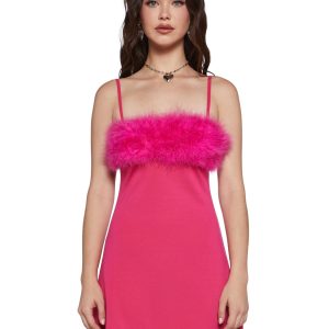 Flirty N' Thriving Marabou Dress - Dark Pink