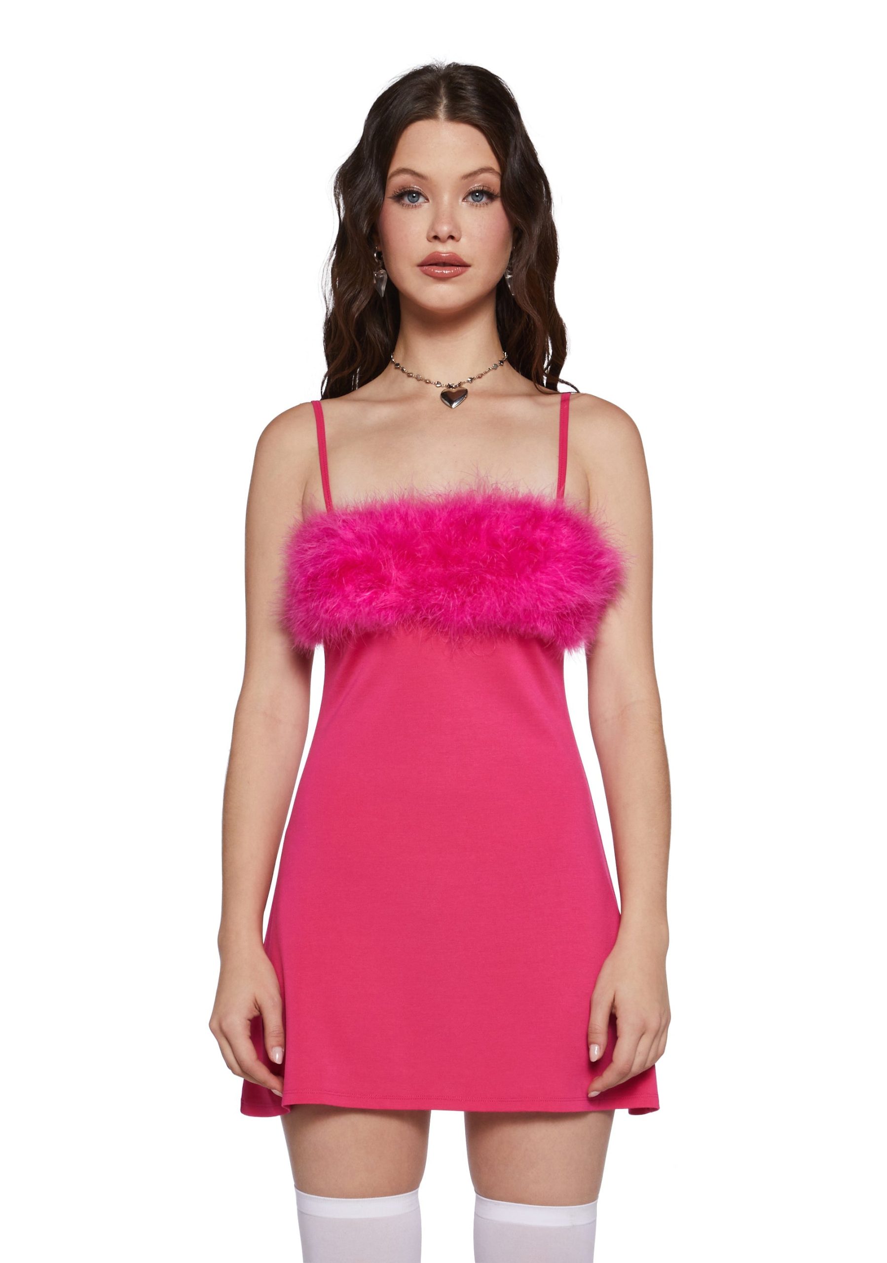 Flirty N' Thriving Marabou Dress - Dark Pink